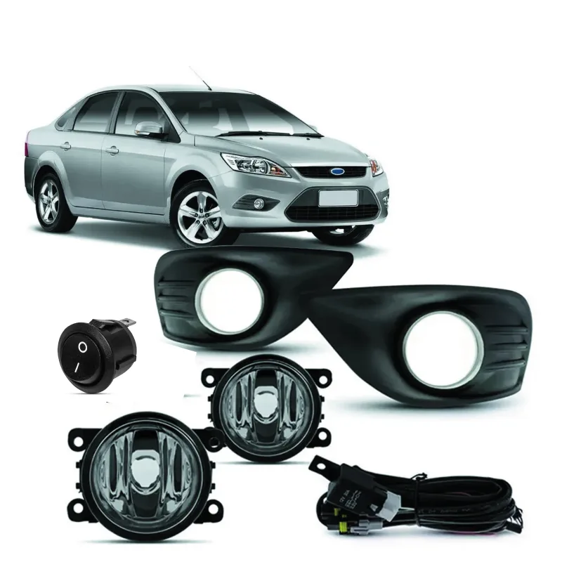 KIT FAROL MILHA FOCUS 09/13 SEDAN COM GRADE ARO CROMADO COM BOTÃO UNIVERSAL