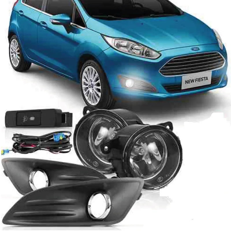 KIT FAROL MILHA FIESTA 13/17 NEW COM GRADE ARO CROMADO COM BOTÃO UNIVERSAL