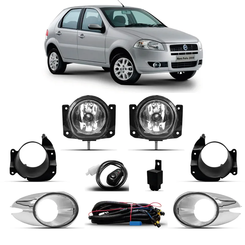 KIT FAROL MILHA PALIO 08/11 SIENA ELX COM MOLDURA COPA CROMADA COM BOTÃO