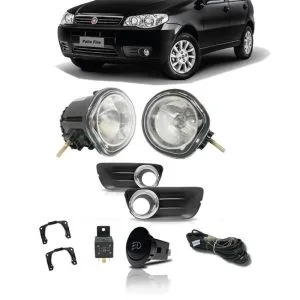 KIT FAROL MILHA PALIO G3 ZOIAO 11/15 ECONOMY COM GRADE ARO CROMADO